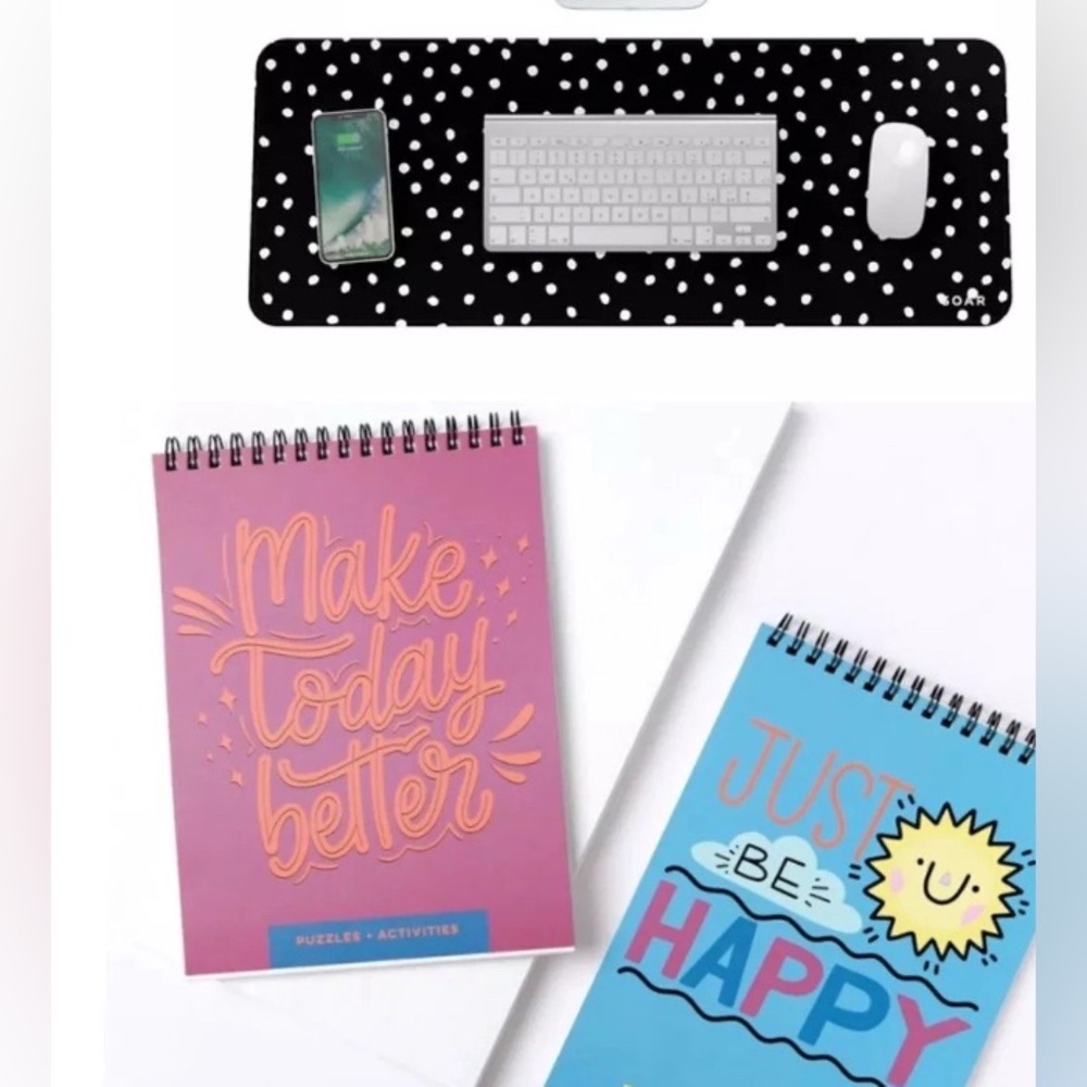Soar Black & White Polka Dot Desk Mouse Pad & Just Be Happy Puzzles Book-NEW!!